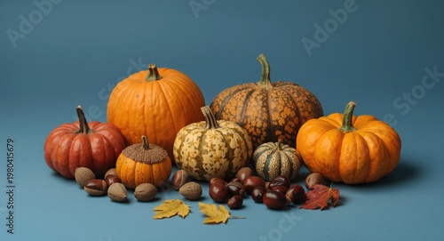 Still life of autumn pumpki...
