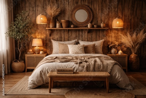 Cozy bedroom interior featu...