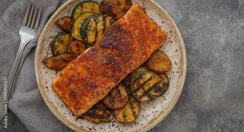 Blackened salmon fillet alo...