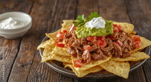 Traditional nachos stacked ...