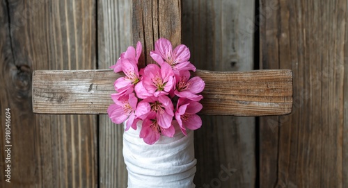 Rustic wooden cross wrapped...