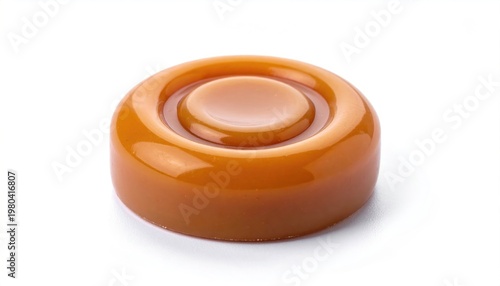 Delicious Caramel Candy Disc on White Background.
