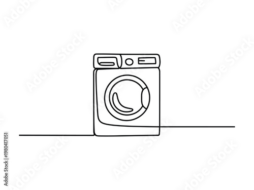 Simple line drawing of a washing machine on the floor  household appliance
