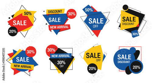 Colorful sale discount labels set.