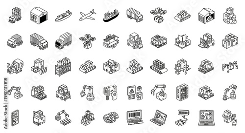 Isometric Logistics and Industrial Icons Set for Modern Business.
