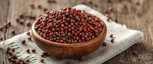 Peppercorns heaped in a woo...