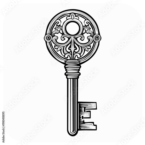 Ornate Vintage Key Illustration Intricate Lock Antique Symbol Concept Access