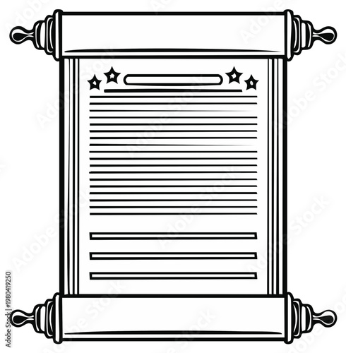 Vintage Scroll Document with Stars and Lines for Text and Decoration