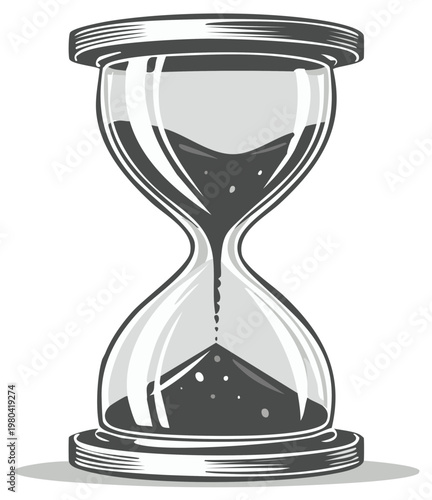 Classic hourglass with dark sand flowing, symbolizing passage of time and urgency