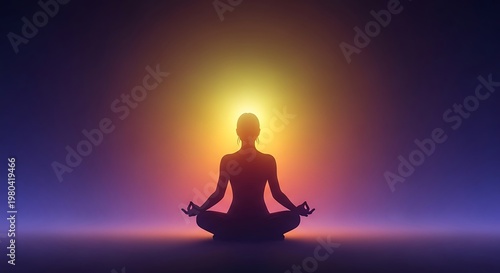 Person meditating in peaceful sunset light.