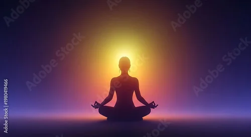 Fototapeta samoprzylepna Person meditating in peaceful sunset light.