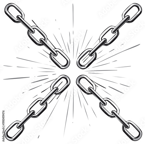 Illustration of intersecting metal chains with radial rays emanating from the center forming a graphic design element