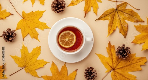 Top view of a warm tea cup ...