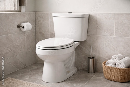 Bathroom toilet with white ...