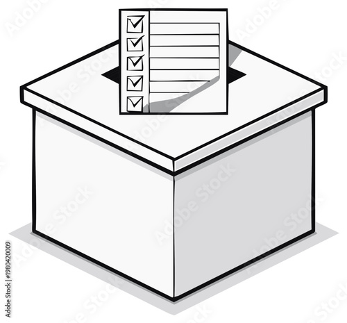 Simple vector illustration of casting a vote with a ballot entering a ballot box for an election