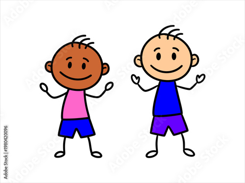 Cheerful Diverse Stick Figure Children Illustration Depicting Friendship Joy and Learning