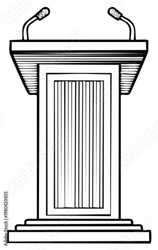 Illustrated Podium with Microphones Ready for Speech or Announcement Isolated on White
