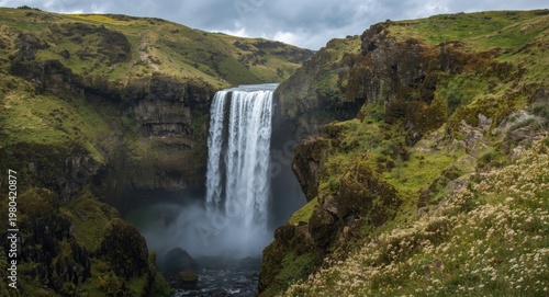 Striking waterfall falling ...