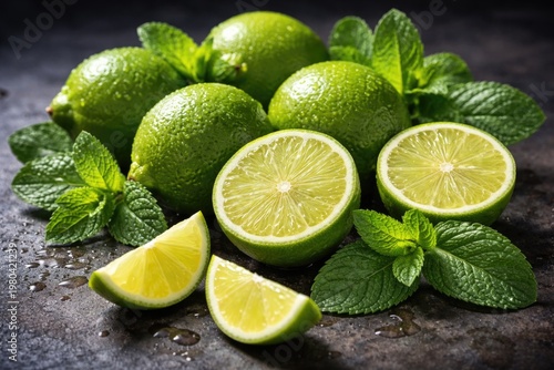 Fresh Green Limes and Mint ...