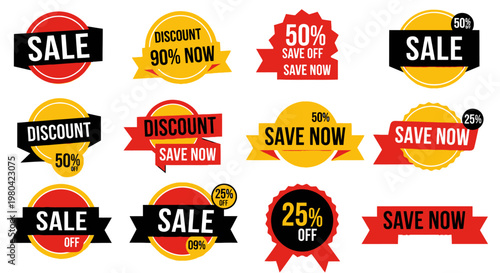 Collection of sale discount labels.
