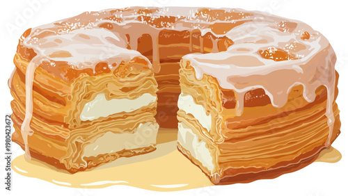 a sliced glazed cronut with cream filling aesthetic flat vector illustration 