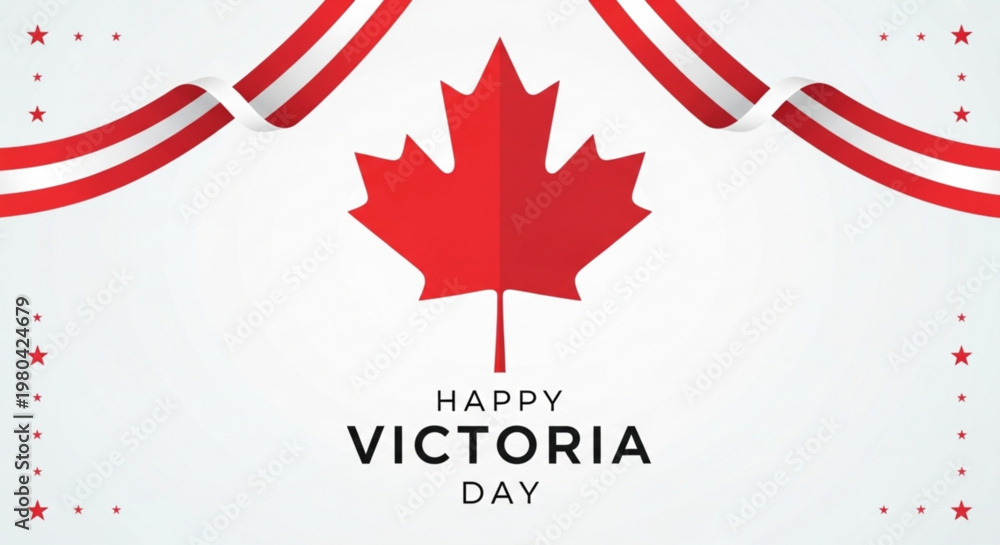 Fototapeta premium Elegant Victoria Day card with maple leaf and decorative ribbons