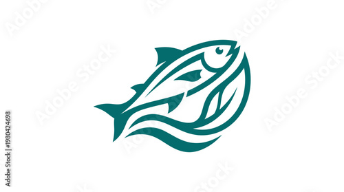 Stylized Fish and Wave Logo on White Background