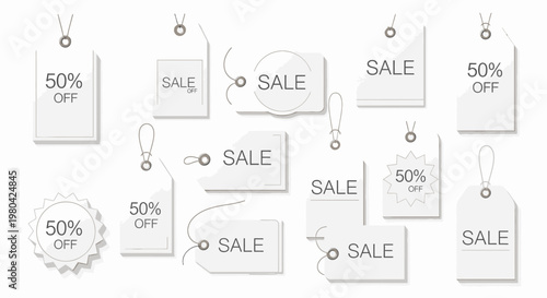Sale tags with discount offers.