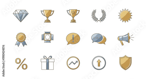 Collection of achievement and success icons.