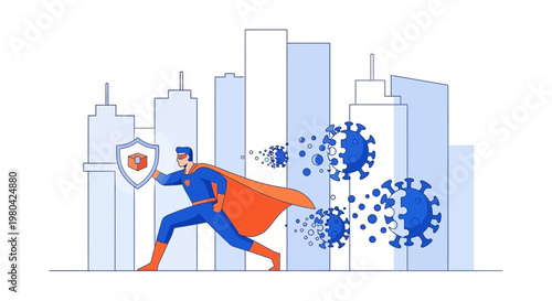 Superhero protects city from virus, fighting COVID-19 with shield and strength