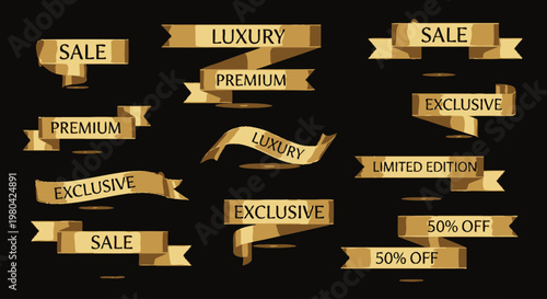 Golden Luxury Sale Ribbons Banners.