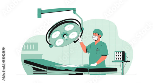 Surgeon Adjusting Operating Lamp in Modern Operating Room