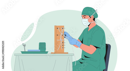 Surgeon Practicing Spinal Surgery Technique on Anatomical Model