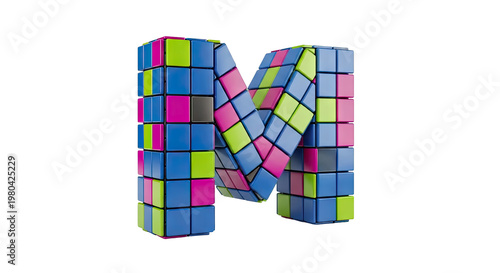 Letter M made of colorful puzzle cubes
