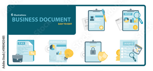 Essential Business Documents and Legal Audit Illustration Set