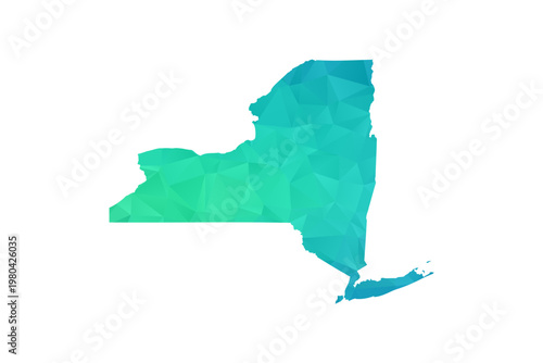 New York Map - Polygon Style Vector Illustration in Green and Blue Gradient, Low Poly Geometric Design, Isolated on White Background, Perfect for Infographics and Learning Use.