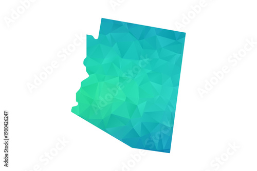Arizona Map - Polygon Style Vector Illustration in Green and Blue Gradient, Low Poly Geometric Design, Isolated on White Background, Perfect for Infographics and Learning Use.