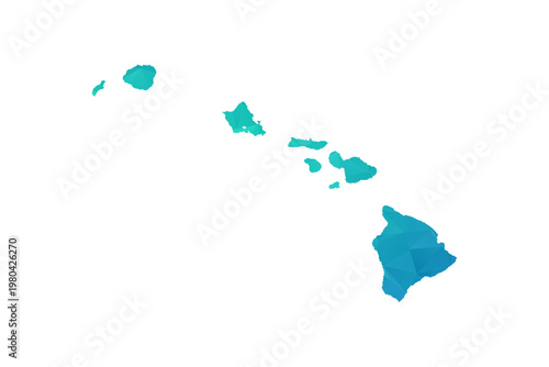 Hawaii Map - Polygon Style Vector Illustration in Green and Blue Gradient, Low Poly Geometric Design, Isolated on White Background, Perfect for Infographics and Learning Use.