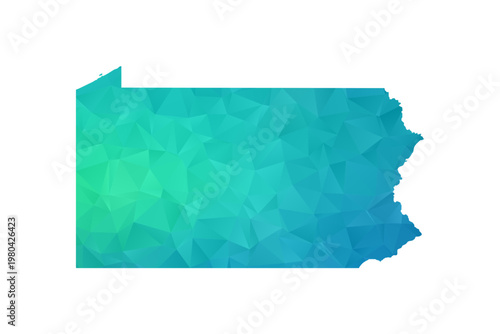 Pennsylvania Map - Polygon Style Vector Illustration in Green and Blue Gradient, Low Poly Geometric Design, Isolated on White Background, Perfect for Infographics and Learning Use.