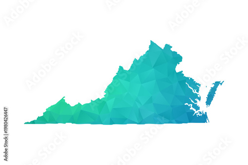 Virginia Map - Polygon Style Vector Illustration in Green and Blue Gradient, Low Poly Geometric Design, Isolated on White Background, Perfect for Infographics and Learning Use.