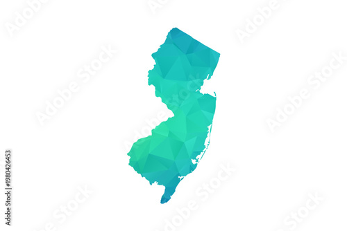 New Jersey Map - Polygon Style Vector Illustration in Green and Blue Gradient, Low Poly Geometric Design, Isolated on White Background, Perfect for Infographics and Learning Use.