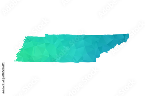 Tennessee Map - Polygon Style Vector Illustration in Green and Blue Gradient, Low Poly Geometric Design, Isolated on White Background, Perfect for Infographics and Learning Use.