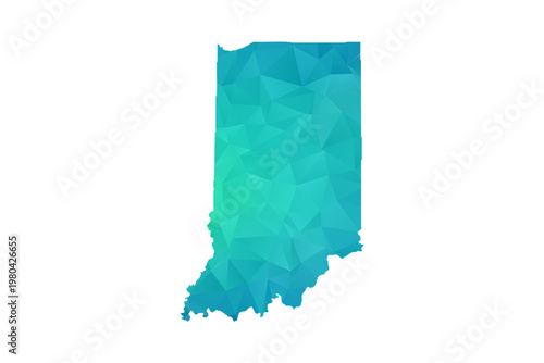 Indiana Map - Polygon Style Vector Illustration in Green and Blue Gradient, Low Poly Geometric Design, Isolated on White Background, Perfect for Infographics and Learning Use.