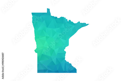 Minnesota Map - Polygon Style Vector Illustration in Green and Blue Gradient, Low Poly Geometric Design, Isolated on White Background, Perfect for Infographics and Learning Use.
