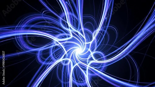 Blue Swirling Light Trails on Black Background.