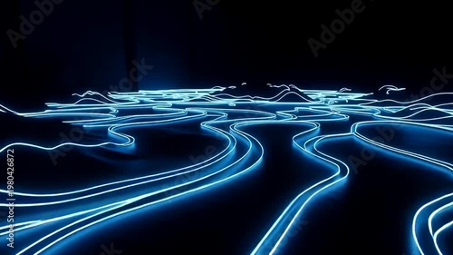 Glowing Neon Lines on Dark Background.