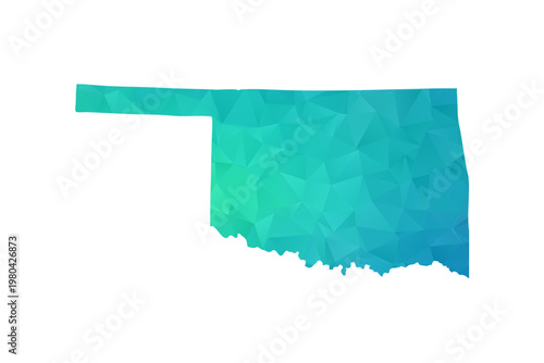 Oklahoma Map - Polygon Style Vector Illustration in Green and Blue Gradient, Low Poly Geometric Design, Isolated on White Background, Perfect for Infographics and Learning Use.