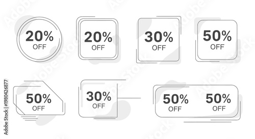 Set of various discount percentage labels with transparent backgrounds.