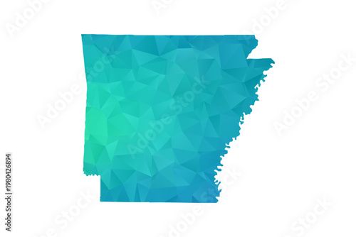 Arkansas Map - Polygon Style Vector Illustration in Green and Blue Gradient, Low Poly Geometric Design, Isolated on White Background, Perfect for Infographics and Learning Use.