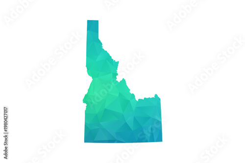 Idaho Map - Polygon Style Vector Illustration in Green and Blue Gradient, Low Poly Geometric Design, Isolated on White Background, Perfect for Infographics and Learning Use.